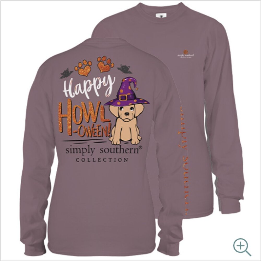 🆕 Simply Southern Happy Howl-oween Long Sleeve Tee, Plum, Large, NWT